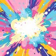 Comic art style exploding pop frame background illustration with copy space. Colorful comic pop art boom explosion background sign frame in bright colors. Generative ai