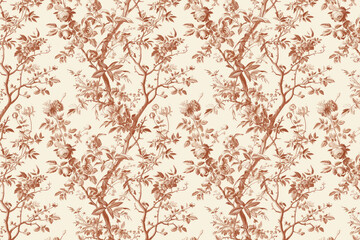 Poster - Toile floral pattern tapestry. Vintage botanical wallpaper pattern. Background image. Created with Generative AI technology