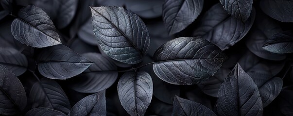 Wall Mural - Collection of tropical leaves, foliage plant in black color with space on background, top view. 