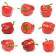 Set of red sweet peppers from different angles