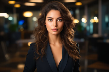 Canvas Print - Woman with long hair and black suit jacket.