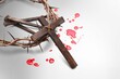 Jesus Crown of Thorns and nails with cross on desk
