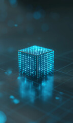 Wall Mural - Big Data Cube Quantum Computer Server Concept Background.
