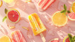 Refreshing popsicles with lemon and grapefruit slices on a pastel background