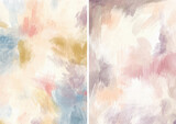 Fototapeta  - Watercolor abstract textures of pink, beige, blue, red and white spots. Hand painted pastel illustration isolated on white background. For design, print, fabric or background.