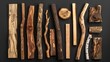 wood set collection. Isolated on black background Generative AI
