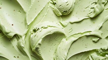 Wall Mural - Close-up of scooped green pistachio ice cream with creamy texture