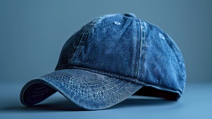 Wall Mural - A classic dad hat mockup on a solid blue background, capturing its curved brim and relaxed fit, all presented in HD to showcase its casual and laid-back style