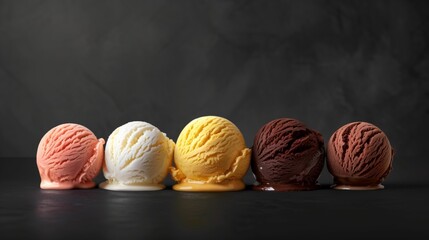 Sticker - Line of assorted ice cream scoops melting on a dark background