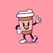 Retro cartoon coffee cup character. Groovy mascot logo