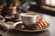 'cup coffee croissants breakfast croissant hot drink beverage bread morning fresh fruit alimentary orange meal food continental table mug white liquid aroma bakery snack sweet baked dessert'