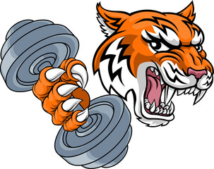 Wall Mural - Tiger Weight Lifting Dumbbell Gym Animal Mascot