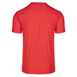Solid red T-shirt with a round neckline. Rear view