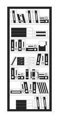 Poster - Shelving unit with files and folders 2D linear cartoon object. Bookcase in office isolated line vector element white background. Documents storage furniture monochromatic flat spot illustration