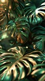 Fototapeta Kosmos - Luxury background, wallpaper in art deco style. Natural tropical background. Floral pattern with green leaves of monstera plant