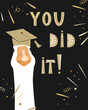 Cute graduate goose character and You Did It lettering in Scandinavian lettering. Geese wearing in graduation hat. Vector isolated illustration.