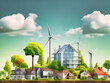 Green technology. Eco house of the future. Renewable energy implemented in architecture