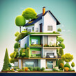 Green technology. Eco house of the future. Renewable energy implemented in architecture
