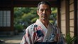 handsome middleaged man wearing traditional japanese yukata from Generative AI
