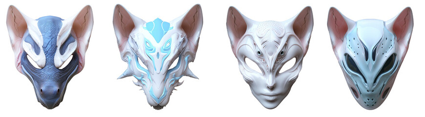 Wall Mural - Set of stylish cyber cat masks on transparent background