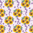 Seamless pattern of cute sunflower line hand drawn background.Bunch of flowers.Floral.Nature.Marry celebration.Spring.Kawaii.Vector.Illustration.