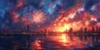 Beautiful Fireworks in Yokohama lake in the night sky, Independence day of America