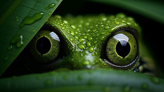 green frog on eyes
