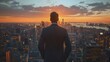 © SteadFast - Successful businessperson with skyline backdrop, conveying ambition , DALL-E 2