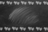 Fototapeta  - Illustration with chalk drawing hearts shapes on the blackboard and copy space for your text or design. Valentines Day, love