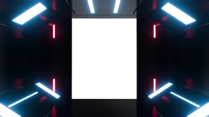 Wall Mural - futuristic opening gate or door in black moving sci fi technology tunnel or room with neon light. re