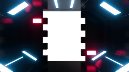 Wall Mural - futuristic opening gate or door in black moving sci fi technology tunnel or room with neon light. re