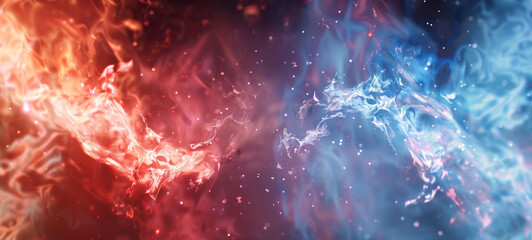 Wall Mural - abstract red smoke with blue smoke background