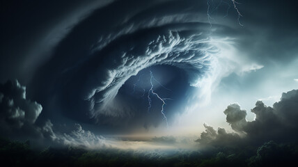 Wall Mural - tornado with lightning in the clouds, hurricane weather