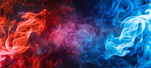 Wall Mural - abstract red smoke with blue smoke background