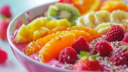 Canvas Print - Pink smoothie bowl with berries and fruits