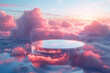  Ethereal podium with pink clouds in the sky, creating an atmosphere of fantasy and dreamy landscapes. Created with Ai