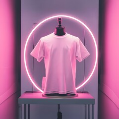 Wall Mural - Neon light effect blank tshirt mockup product.