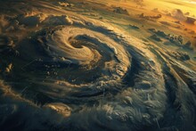 A Breathtaking Panorama Of A Giant Storm Seen From Space, Showcasing The Vast Swirling Clouds And The Eye Of The Storm, Emphasizing The Scale And Power Of Nature From A Unique Perspective