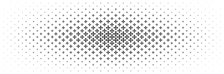 Poster - horizontal black halftone of four ways direction of arrow from center design for pattern and background.