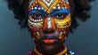 African woman with her face painted in the style of African tribal designs