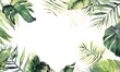watercolor illustration flat lay tropical green plants and leaves copy space background,Generative AI 