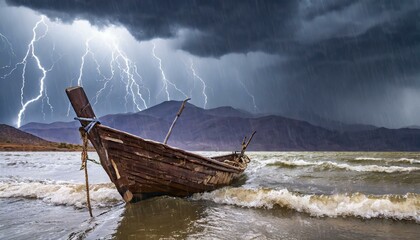 Wall Mural - Boat on a Lake in Galilee during a Storm.
Matthew 8. 