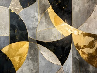 Poster - Abstract geometric shapes in various shades of gold, and black
