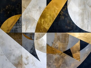Poster - Abstract geometric shapes in various shades of gold, and black. 