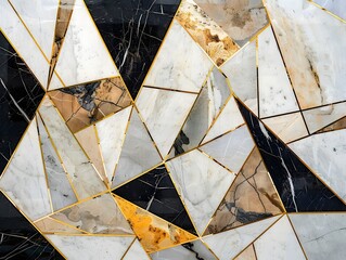 Poster - Abstract geometric shapes in various shades of gold, and black. 