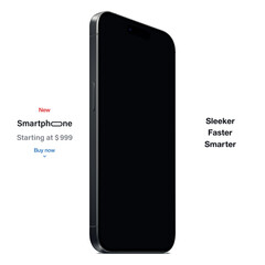 Poster - new frameless smartphone grey color with black screen, isolated on white background. mockup of realistic and detailed mobile phone with shadow. vector 3d isometric illustration