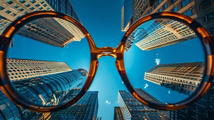 Creative View of Urban Skyline Through Glasses