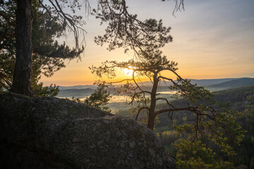 Wall Mural - misty landscape of a mountain valley.,karkonosze,poland