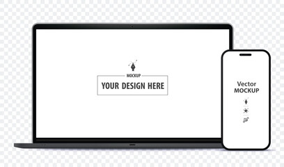 Poster - Mobile Phone and Laptop Computer Mockup. Digital devices screen template vector illustration with transparent background.