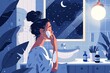 A woman standing in a bathroom, brushing her teeth with a toothbrush and toothpaste. Generative AI
